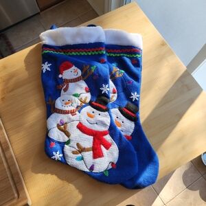 2 Festive Blue Snowman Holiday Stockings - Excellent Conditin